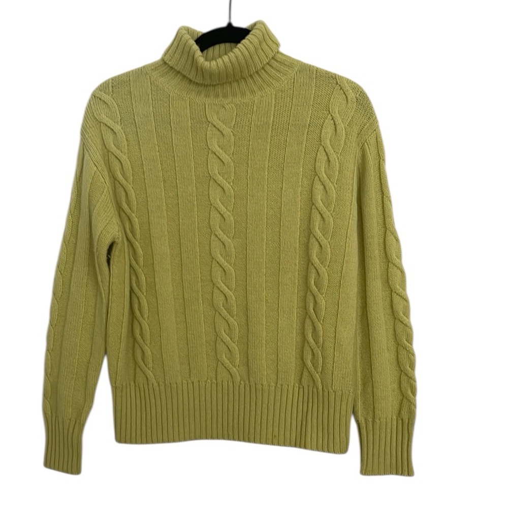 Vintage Meister Lime Green Cable Knit Turtleneck Sweater
